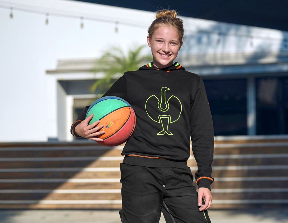 Shirts & Co.: Hoody-Sweatshirt e.s.motion 2020, Kinder + schwarz/warngelb/warnorange