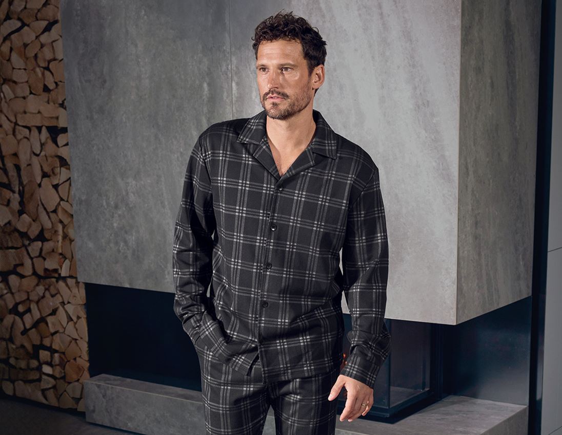 Shirts & Co.: e.s. Karo-Pyjama Oberteil + schwarz/basaltgrau