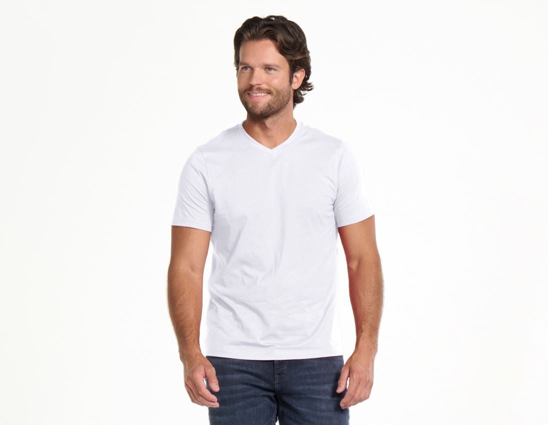 Shirts & Co.: e.s. T-Shirt cotton V-Neck + weiß
