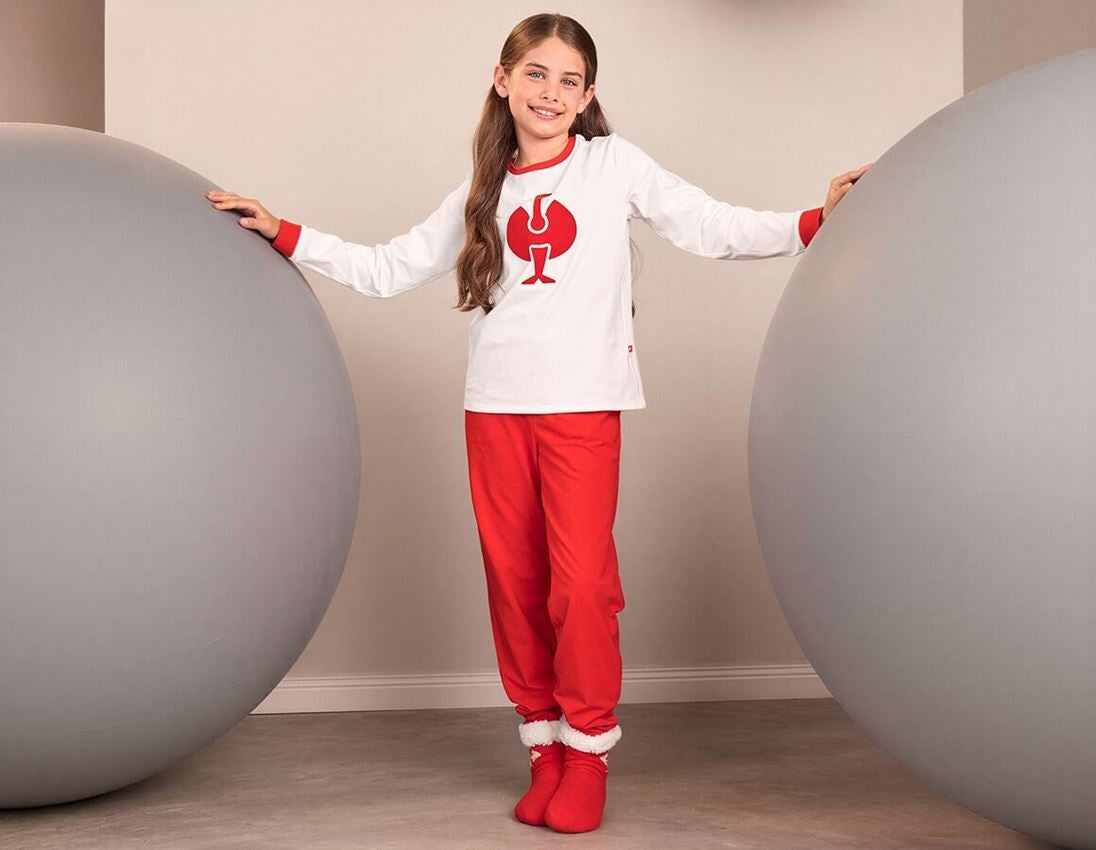 Accessoires: e.s. Pyjama Longsleeve cotton stretch, Kinder + weiß/straussrot 1