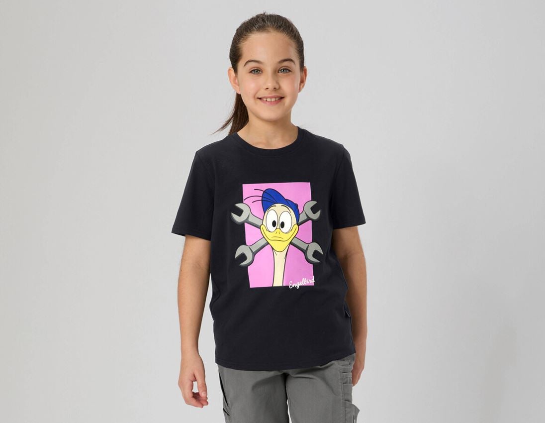 Shirts & Co.: e.s.T-Shirt cotton stretch engelbird, Kinder + engelbird5/schwarz
