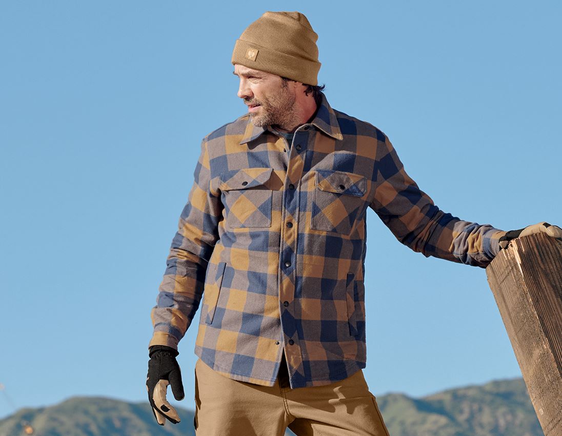 Shirts & Co.: Allseason Karohemd e.s.iconic + mandelbraun/oxidblau