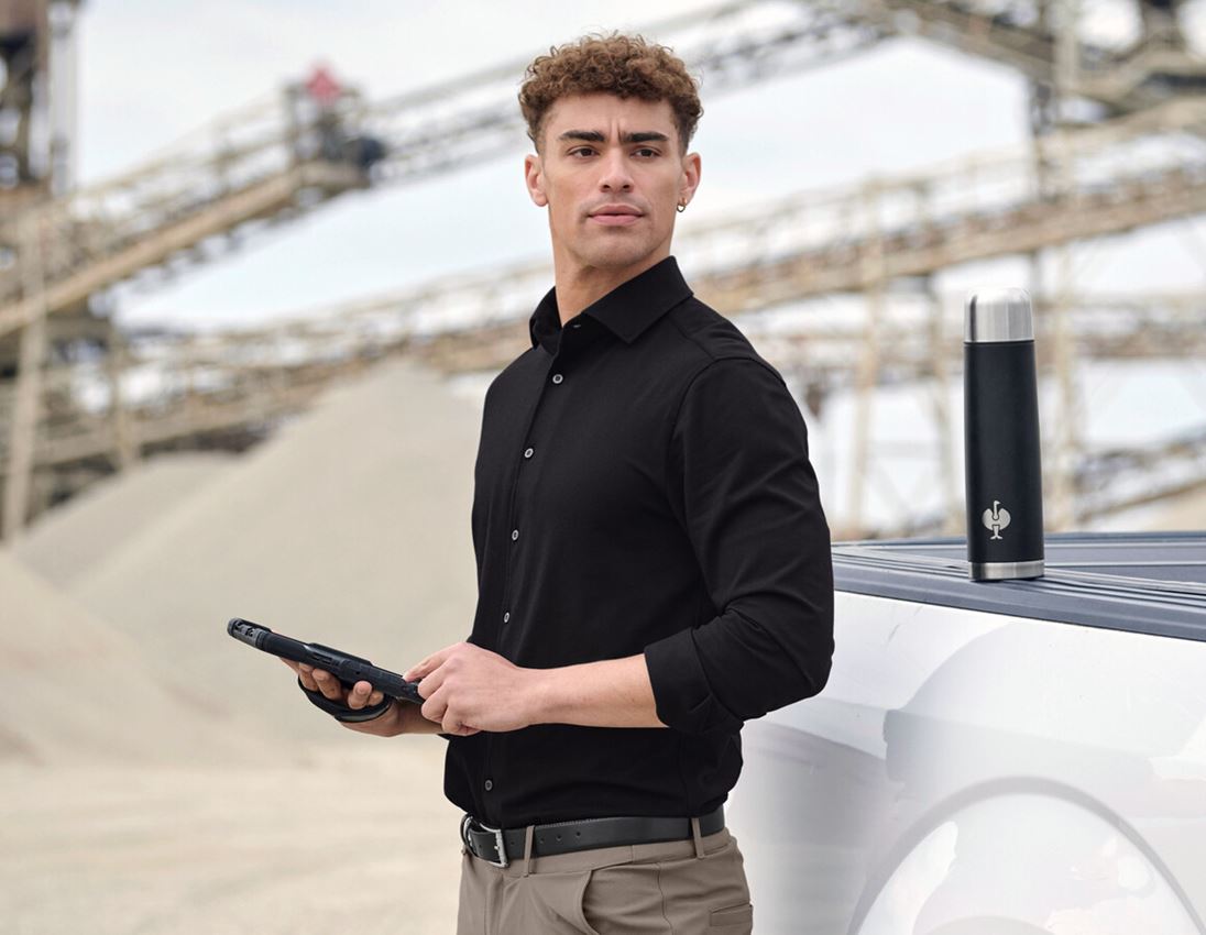 Shirts & Co.: e.s. Piqué-Business Hemd + schwarz 1