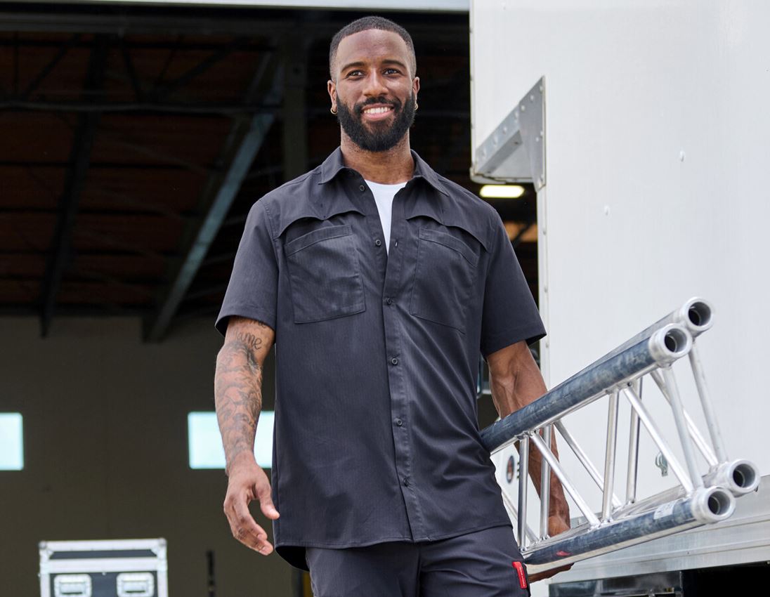 Shirts & Co.: Arbeitshemd e.s.t:aktik, kurzarm + neroblau