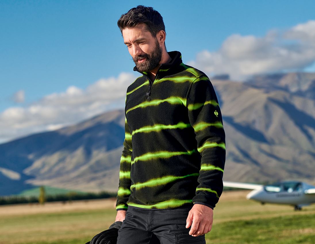 Shirts & Co.: Fleece Troyer tie-dye e.s.motion ten + schwarz/warngelb 1