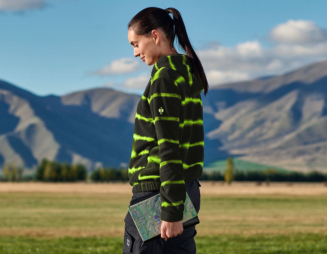 Themen: Fleece Hoody tie-dye e.s.motion ten, Damen + schwarz/warngelb 1