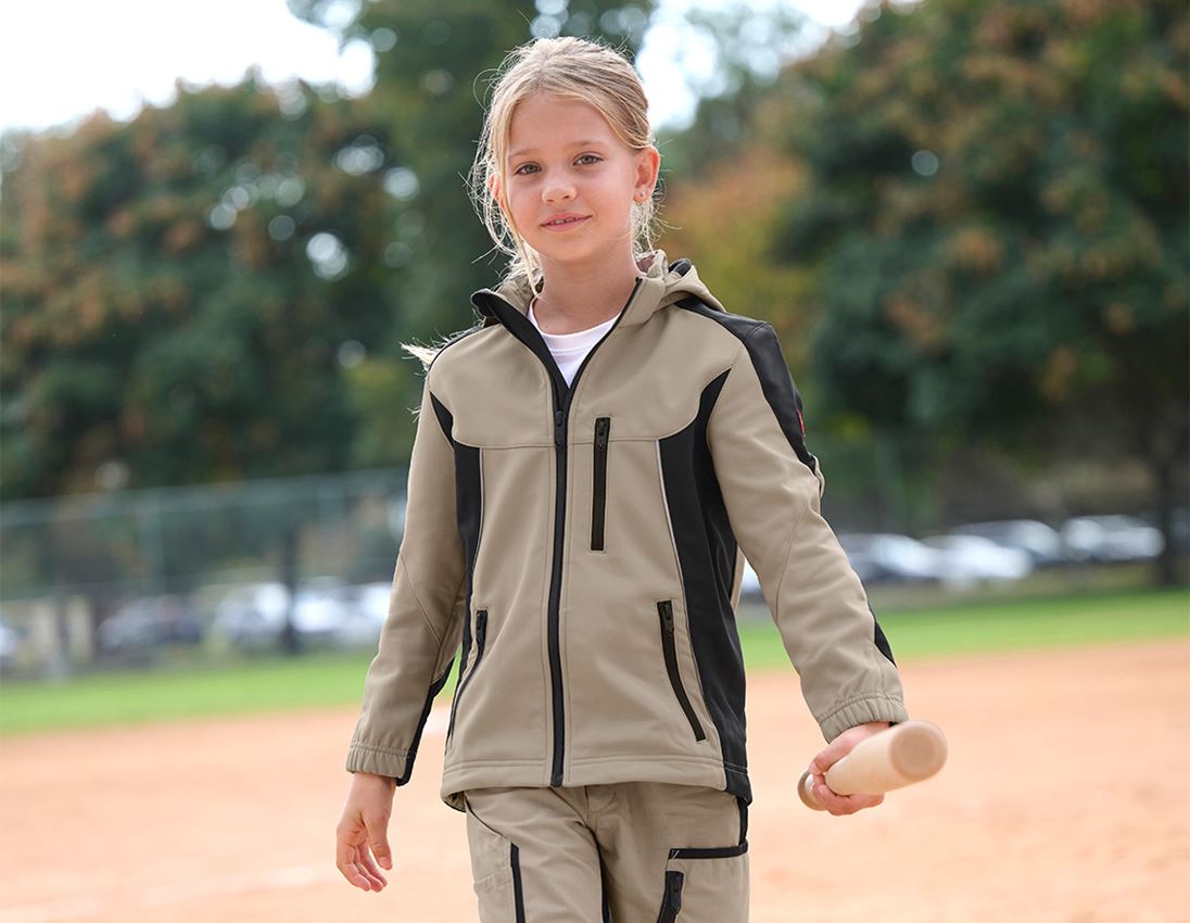 Jacken: Softshell Jacke e.s.vision, Kinder + lehm/schwarz