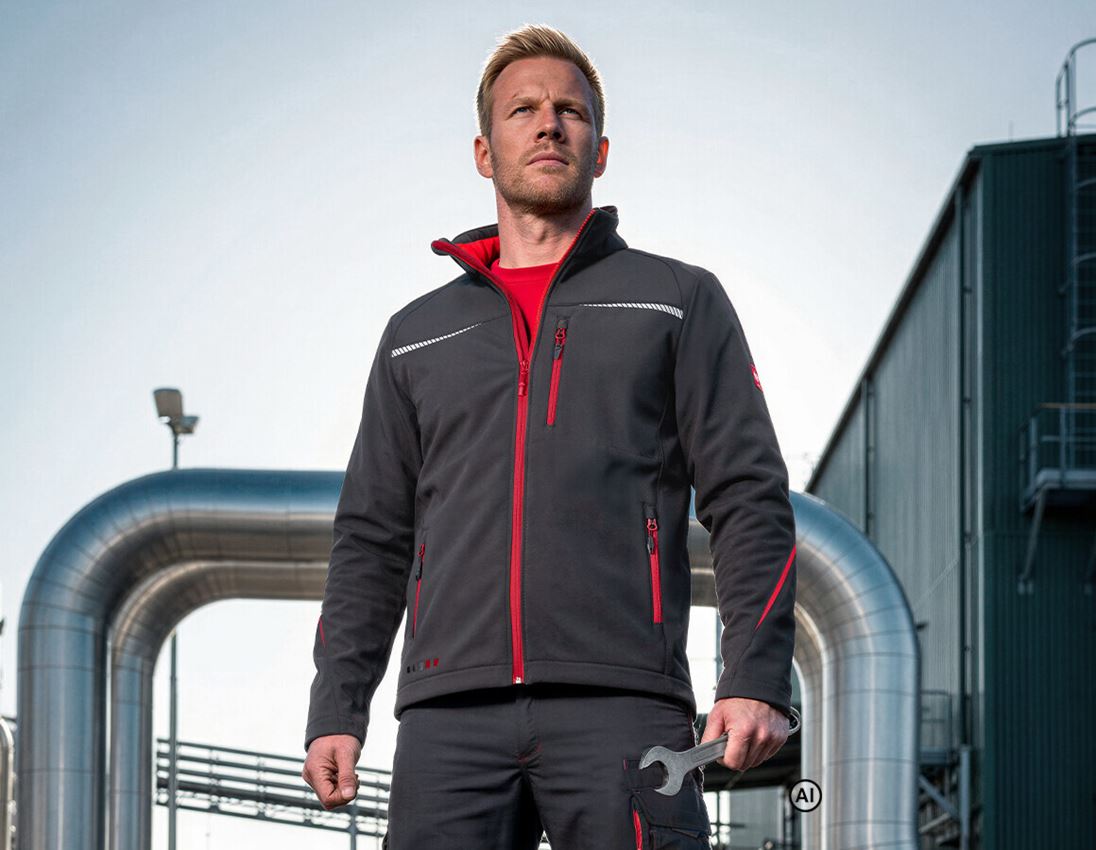 KI-generiert / modifiziert - Arbeitsjacken: Softshelljacke e.s.motion 2020 + graphit/feuerrot