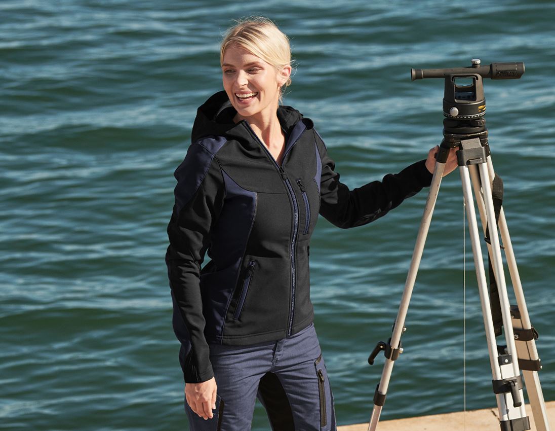 Jacken: Softshelljacke e.s.vision, Damen + schwarz/pazifik