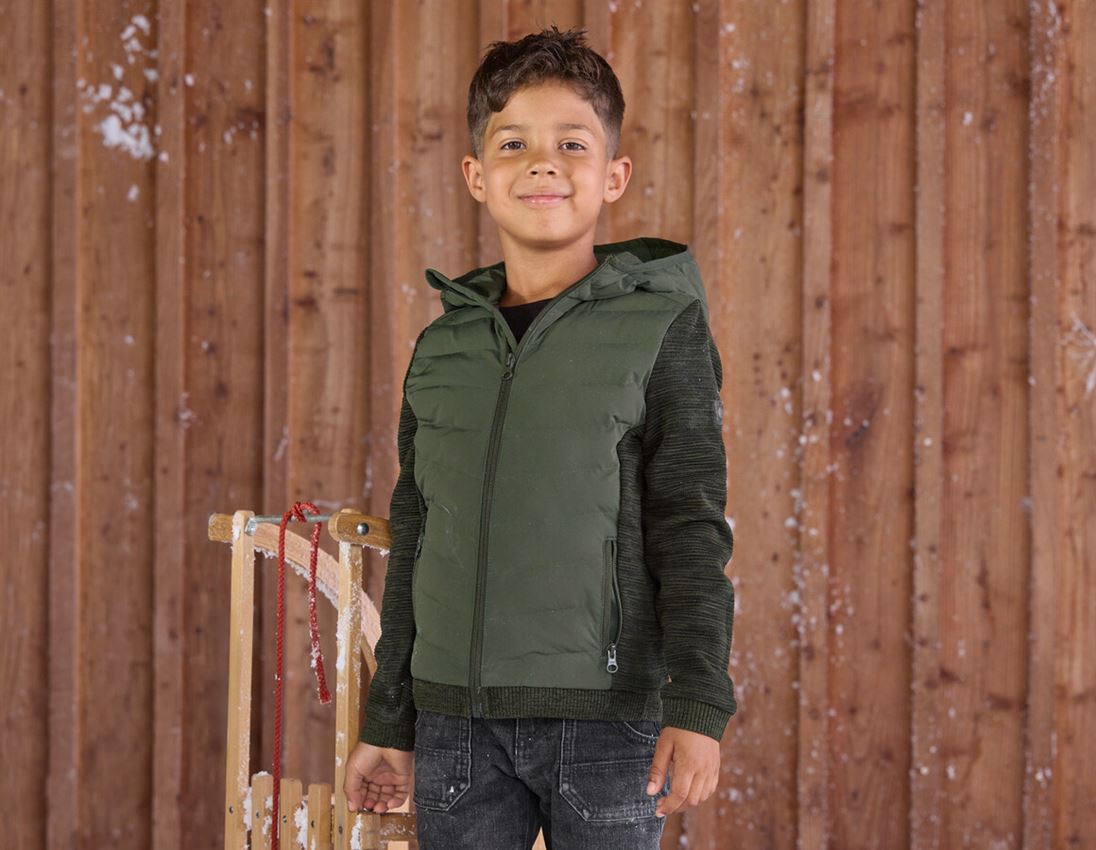 Jacken: Hybrid Kapuzenstrickjacke e.s.motion ten,Kinder + tarngrün melange