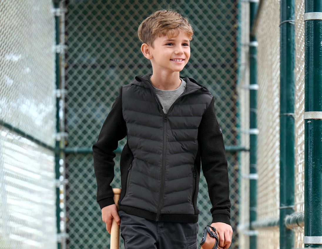 Jacken: Hybrid Kapuzenstrickjacke e.s.motion ten,Kinder + schwarz