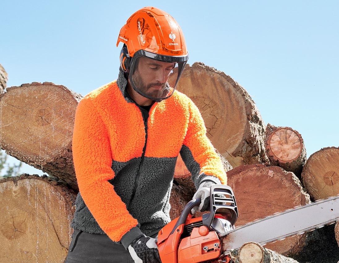 Jacken: e.s. Forst-Faserpelzjacke + warnorange/carbongrau