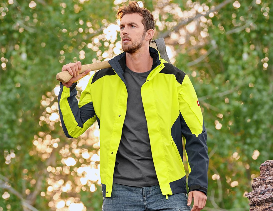 Jacken: e.s. Forst-Regenjacke + warngelb/kosmosblau