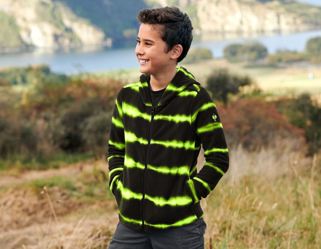 Jacken: Kapuzenfleecejacke tie-dye e.s.motion ten, Kinder + schwarz/warngelb