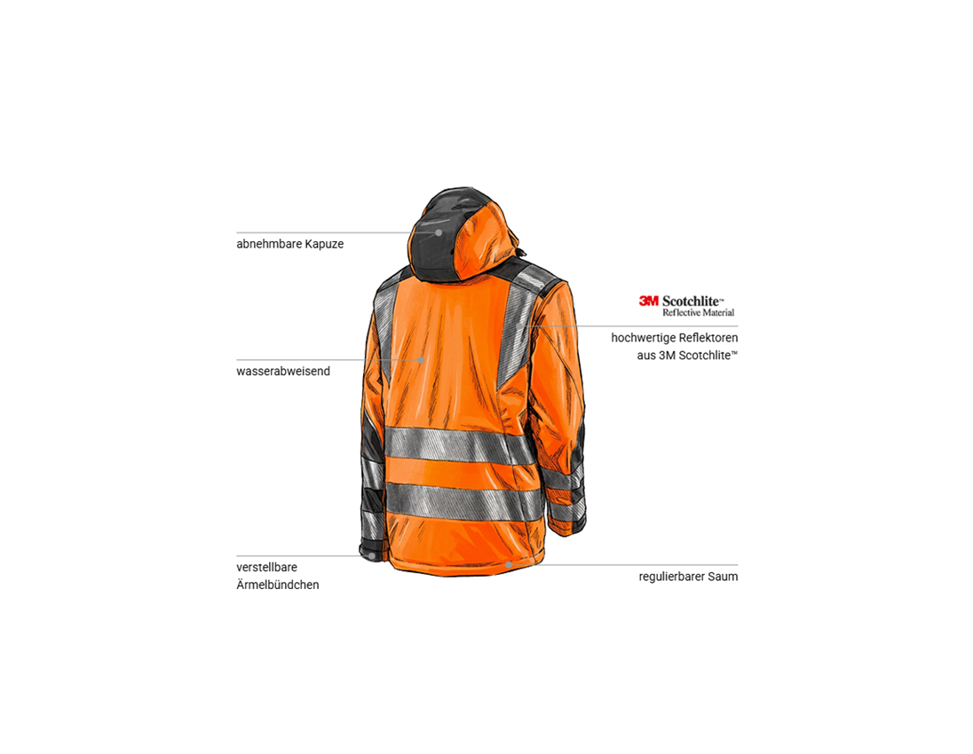 Arbeitsjacken: Warnschutz-Softshell-Jacke e.s.motion + warnorange/anthrazit 2