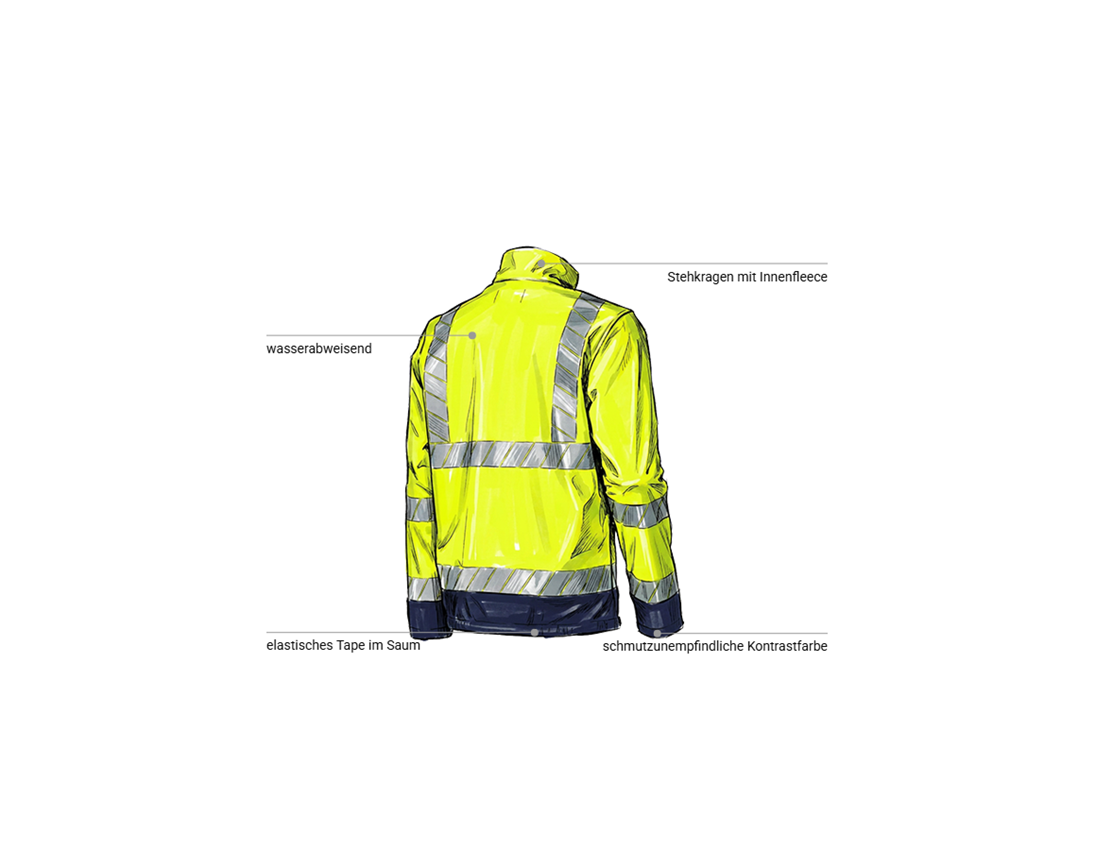 Arbeitsjacken: Warnschutz Softshelljacke e.s.line.core + warngelb/dunkelblau 2