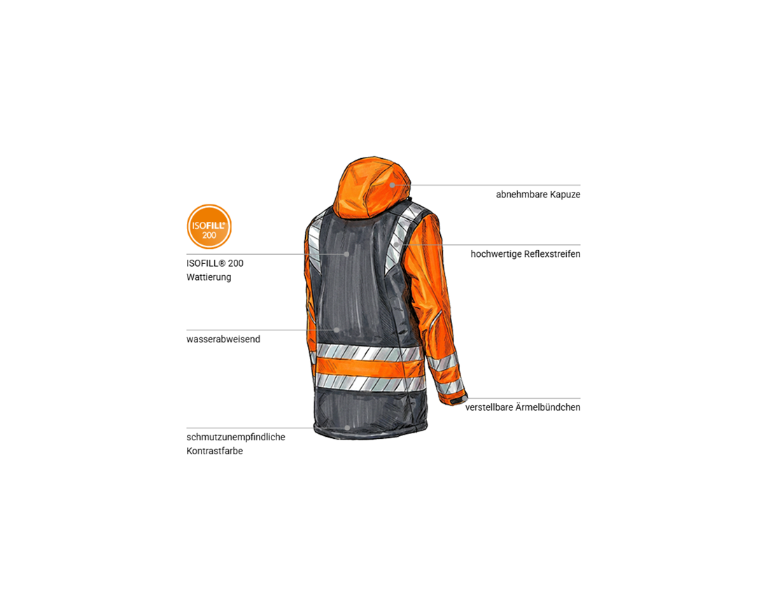 Arbeitsjacken: Warnschutz Winter Softshellparka e.s.motion 24/7 + anthrazit/warnorange 2