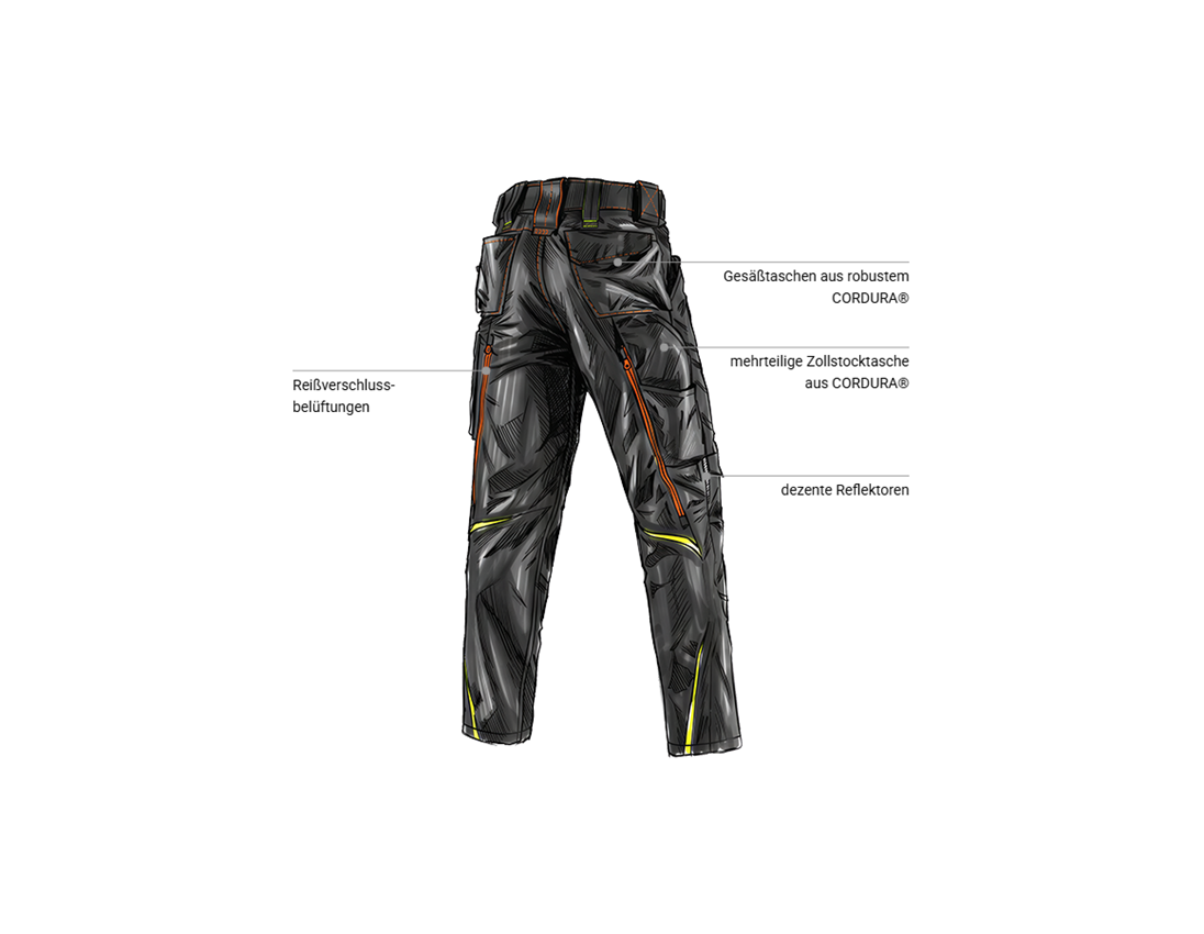 Bekleidung: Bundhose e.s.motion 2020 + schwarz/warngelb/warnorange 2
