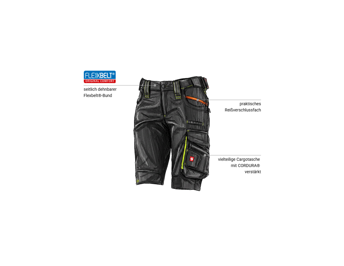Bekleidung: Short e.s.motion 2020, Damen + schwarz/warngelb/warnorange 1
