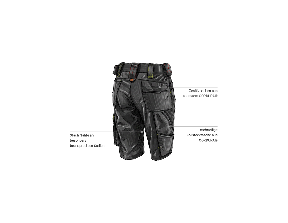 Bekleidung: Short e.s.motion 2020, Damen + schwarz/warngelb/warnorange 2