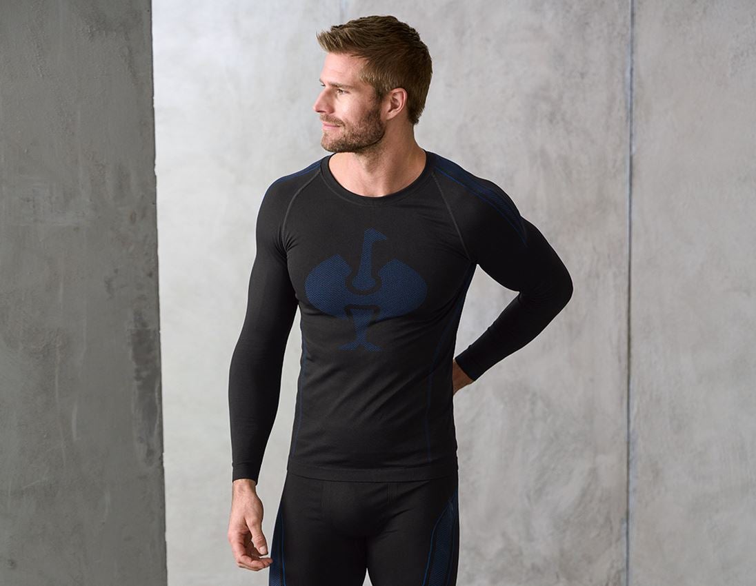 Unterwäsche | Thermokleidung: e.s. Funktions-Longsleeve seamless - warm + schwarz/enzianblau
