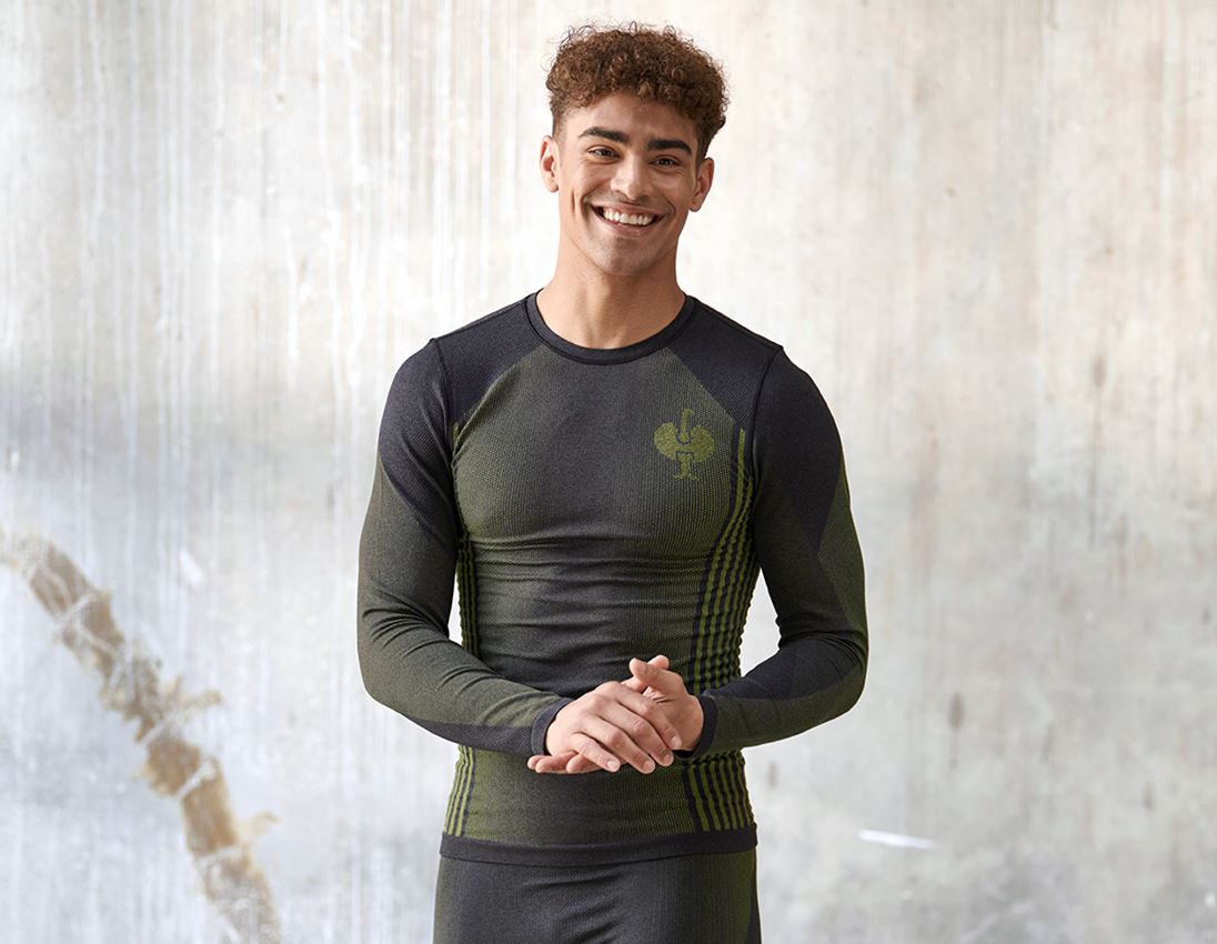 Unterwäsche | Thermokleidung: Funktions-Longsleeve e.s.trail seamless - warm + schwarz/acidgelb 1