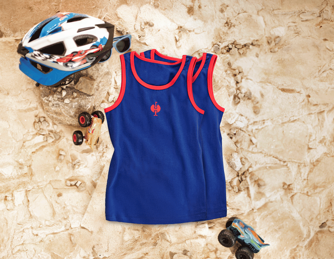 Bekleidung: e.s. cotton stretch Tank-Shirt, 2er Pack, Kinder + kornblau/feuerrot