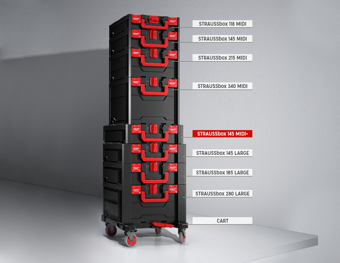 STRAUSSbox System: Ratch-Tech Satz, gerade in STRAUSSbox 145 midi+ 3