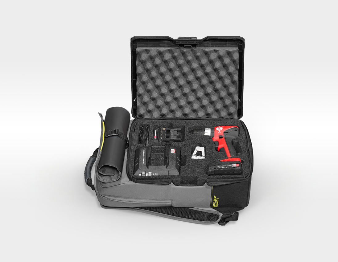 STRAUSSbox System: Einlage Akkuschrauber + STRAUSSbox Rucksack + basaltgrau/acidgelb