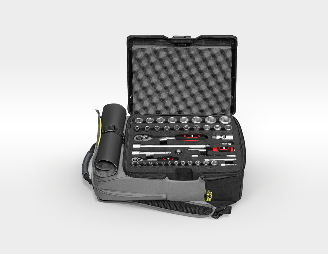 STRAUSSbox System: Einlage Steckschl. Classic + STRAUSSbox Rucksack + basaltgrau/acidgelb