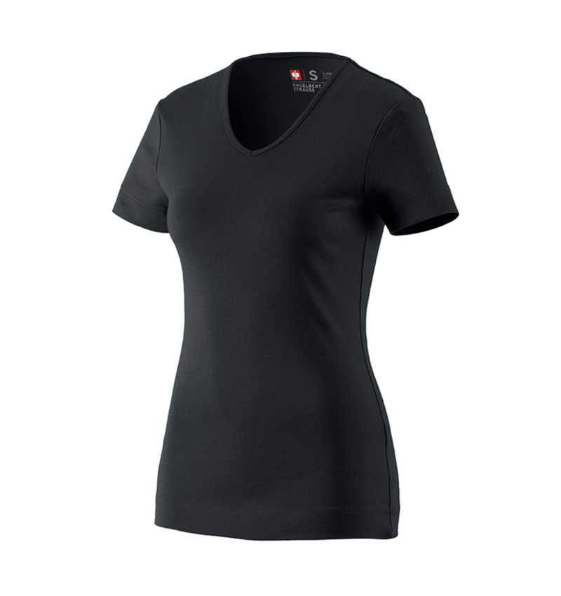 Shirts & Co.: e.s. T-Shirt cotton V-Neck, Damen + schwarz 1