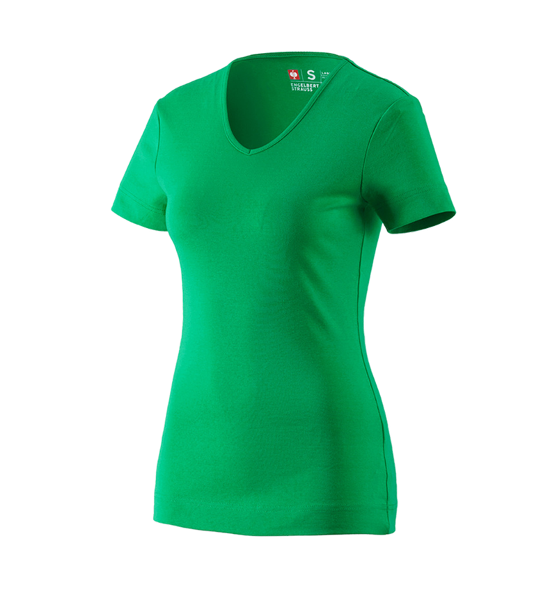 Shirts & Co.: e.s. T-Shirt cotton V-Neck, Damen + grasgrün