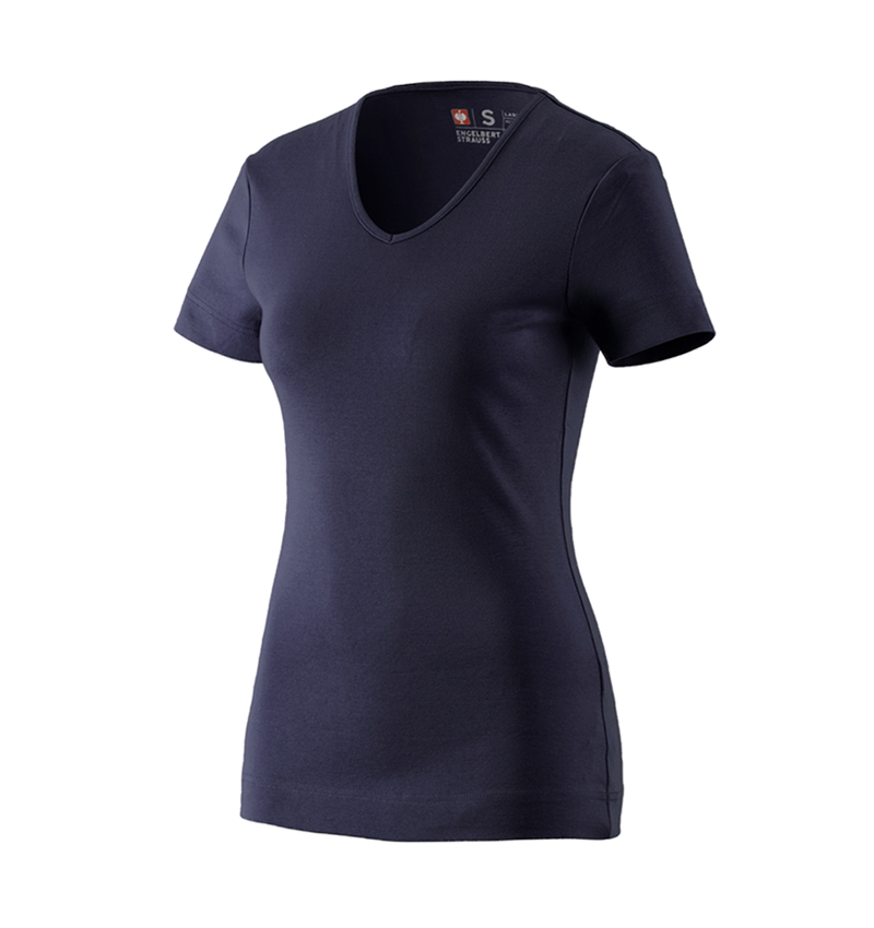 Shirts & Co.: e.s. T-Shirt cotton V-Neck, Damen + dunkelblau 1