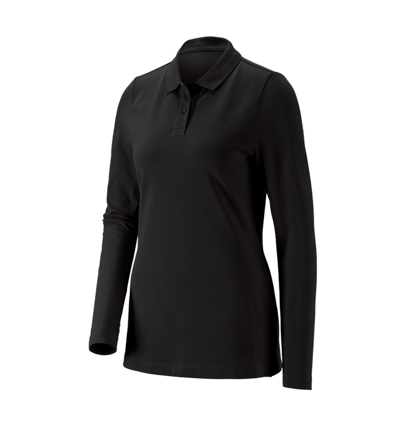 Shirts & Co.: e.s. Piqué-Polo Longsleeve cotton stretch,Damen + schwarz
