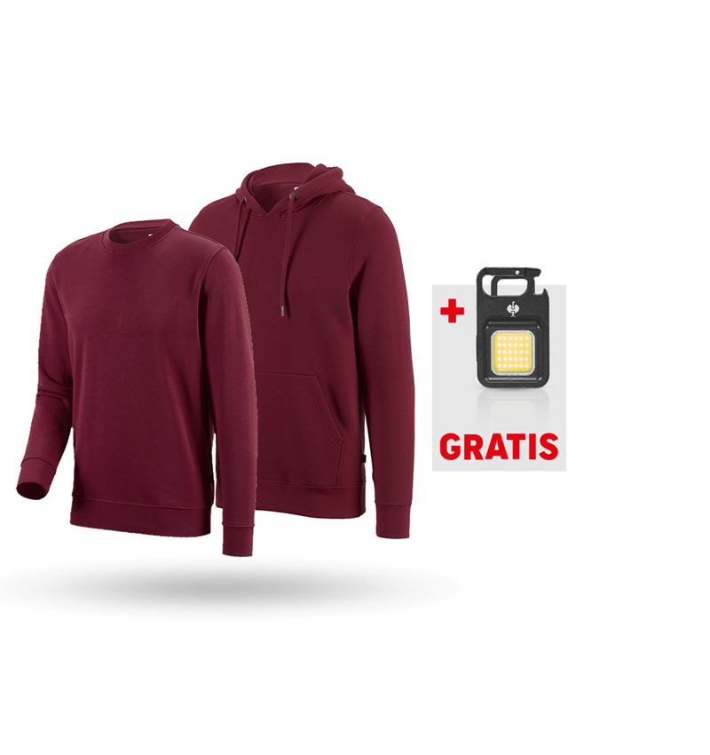 Große Geschenke: SET: e.s. Hoody-Sweatshirt+Sweatshirt poly Cotton + bordeaux