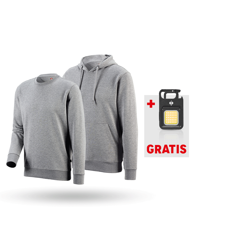 Große Geschenke: SET: e.s. Hoody-Sweatshirt+Sweatshirt poly Cotton + graumeliert