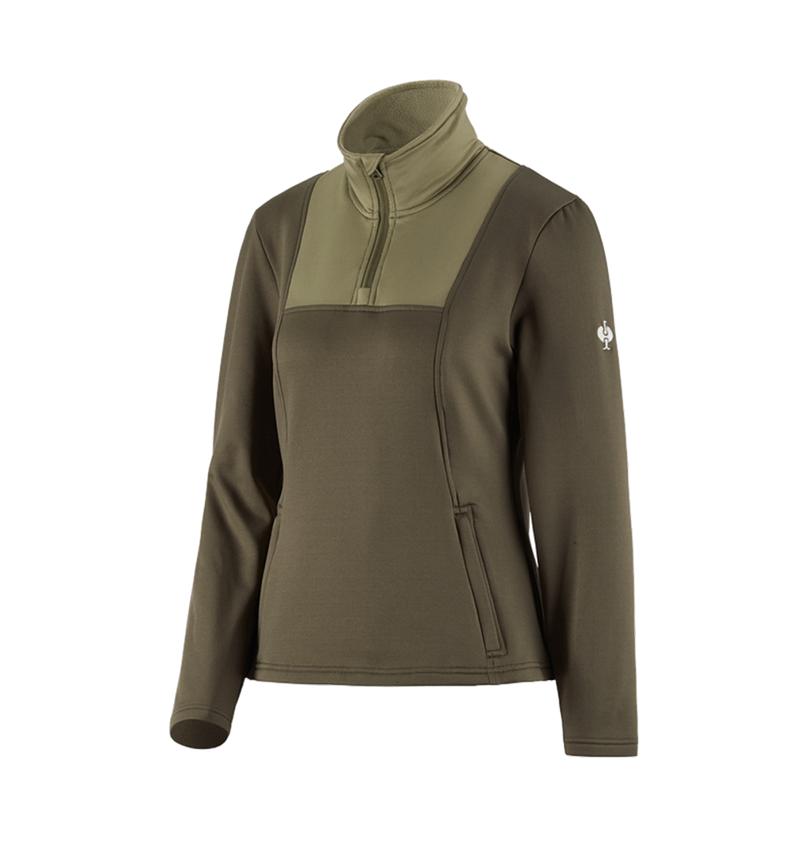 Shirts & Co.: Funktions-Troyer thermo stretch e.s.concrete,Damen + schlammgrün/stipagrün 2