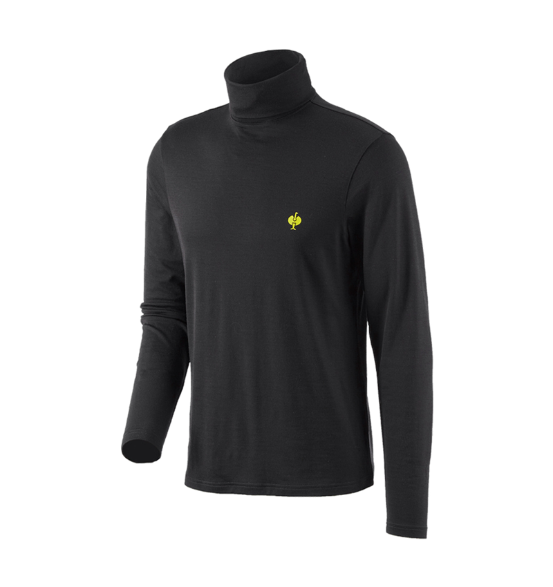 Shirts & Co.: Rollkragenshirt Merino e.s.trail + schwarz/acidgelb 2