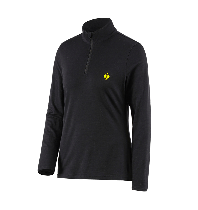 Shirts & Co.: Troyer Merino e.s.trail, Damen + schwarz/acidgelb 2