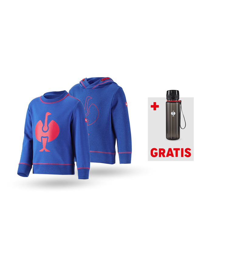 Bekleidung: SET: Hoody + Sweatshirt e.s.motion 2020, Kinder + kornblau/feuerrot