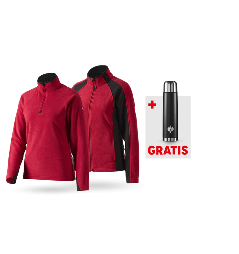 Shirts & Co.: SET: Damen Microfleece Troyer dryplexx micro+Jacke + rot/schwarz