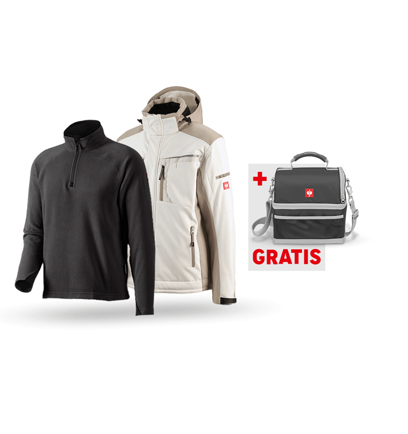 Jacken: SET: Softshelljacke e.s.motion+ Microfleece Troyer + gips/lehm