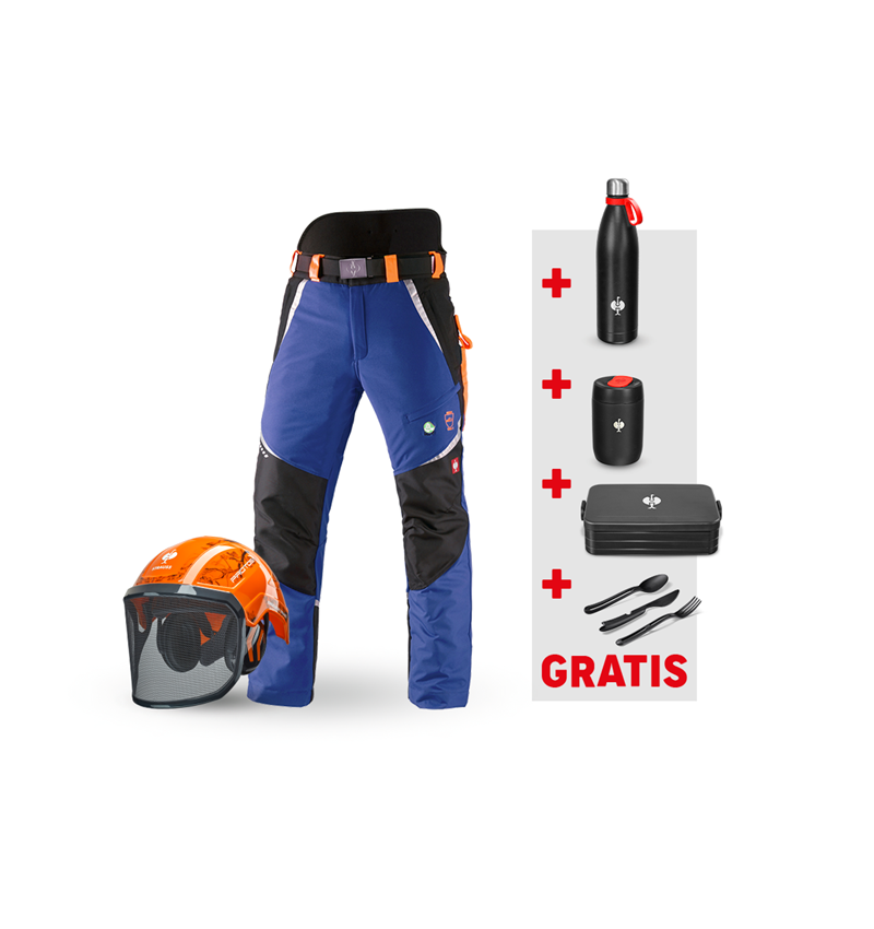 Bekleidung: SET: e.s. Forst-Schnittschutz Bundhose KWF + Helm + kornblau/warnorange