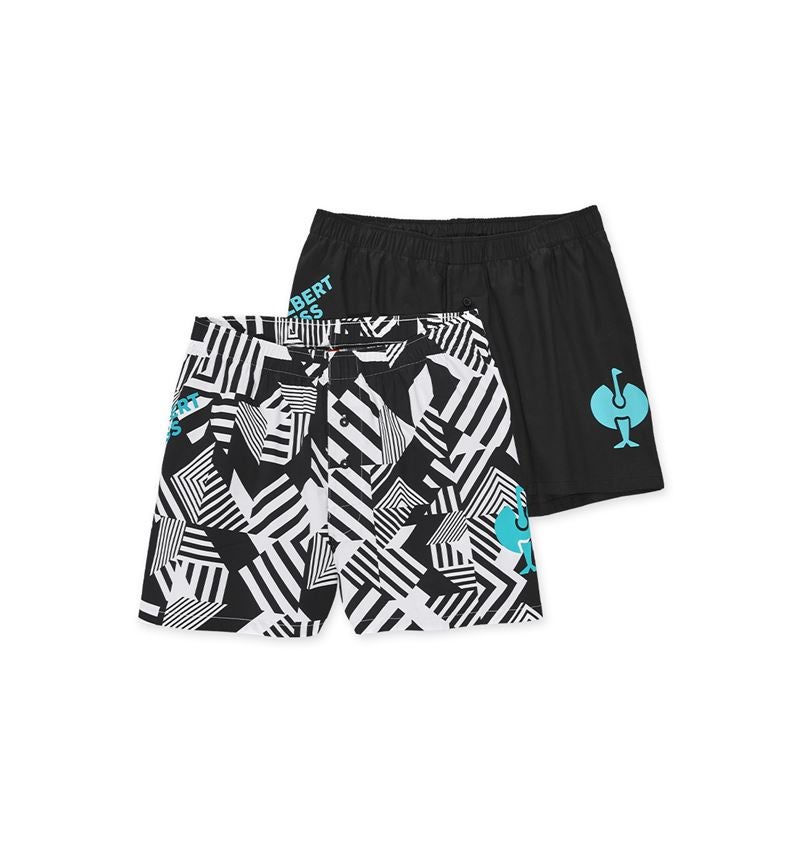 Unterwäsche | Thermokleidung: Boxer Shorts cotton stretch e.s.trail, 2er Pack + schwarz/lapistürkis+schwarz/weiß/lapistürkis