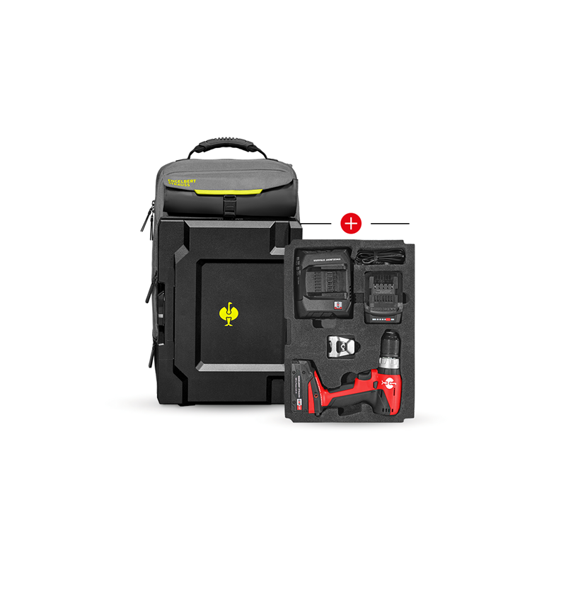 STRAUSSbox System: Einlage Akkuschrauber + STRAUSSbox Rucksack + basaltgrau/acidgelb