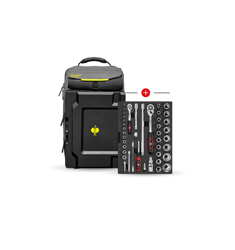 STRAUSSbox System: Einlage Steckschl. Classic + STRAUSSbox Rucksack + basaltgrau/acidgelb