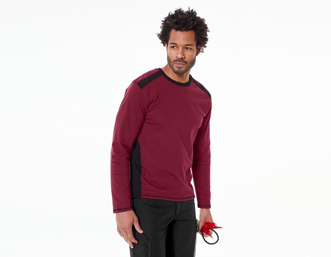 Shirts & Co.: Longsleeve cotton e.s.active + bordeaux/schwarz 1