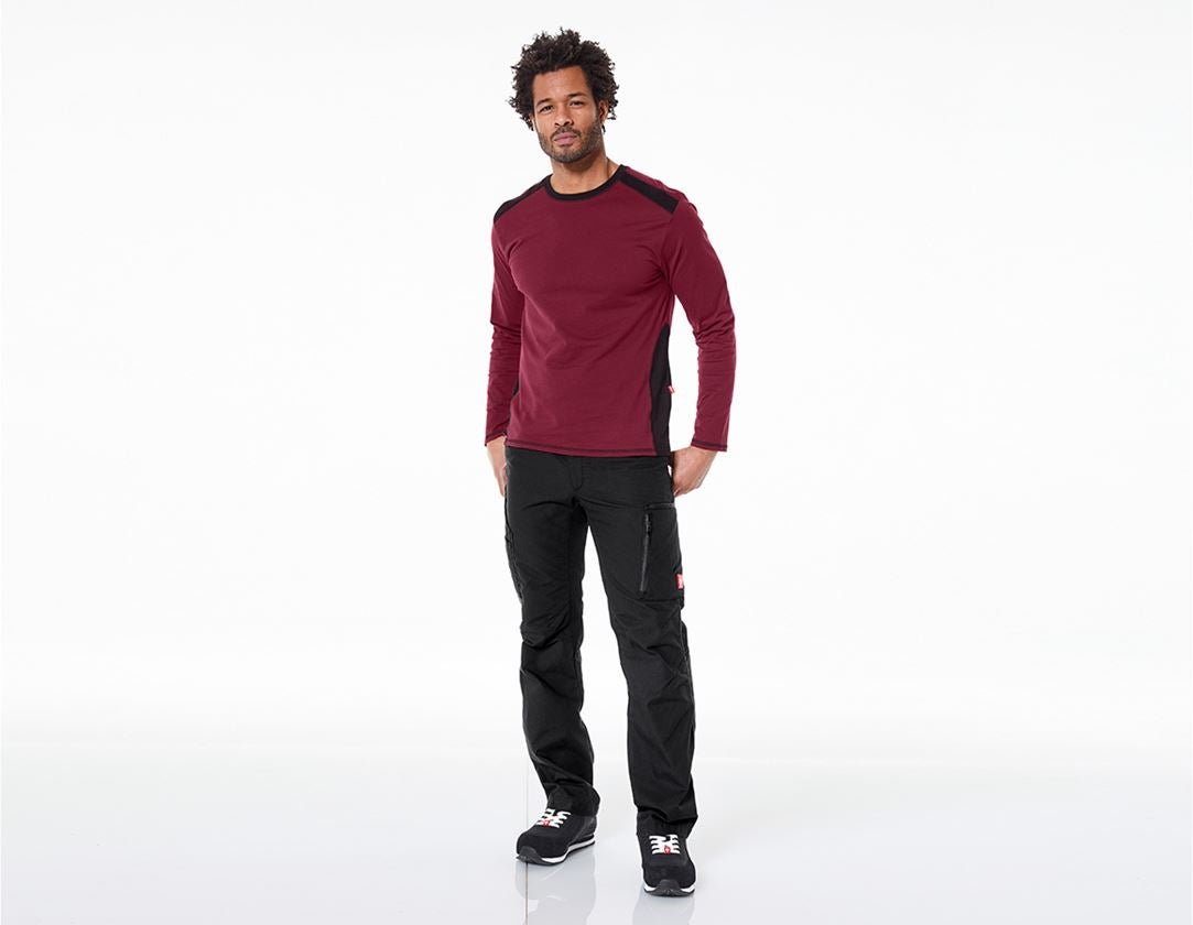 Shirts & Co.: Longsleeve cotton e.s.active + bordeaux/schwarz 2