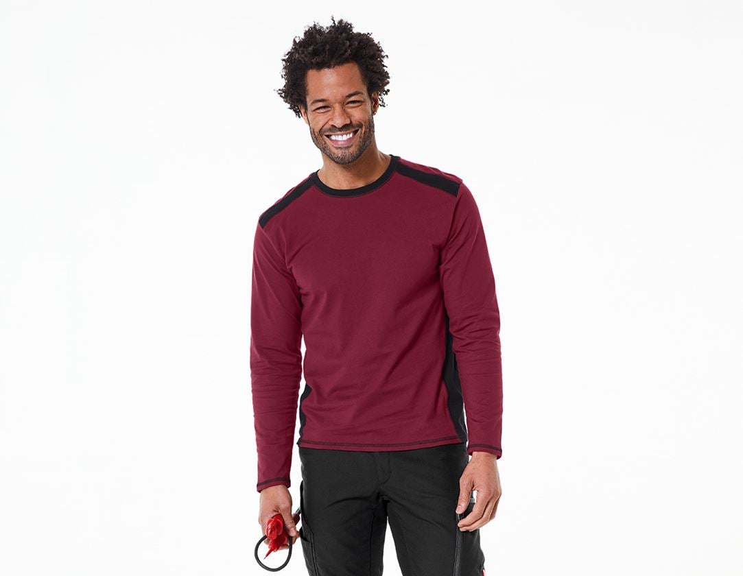 Shirts & Co.: Longsleeve cotton e.s.active + bordeaux/schwarz