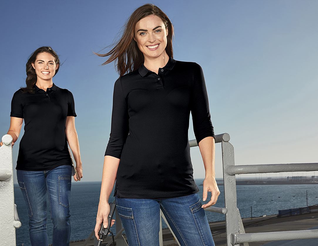 Shirts & Co.: e.s. Piqué-Polo 3/4 Arm cotton stretch, Damen + schwarz 2